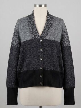 Anne Pedersen Vintage 80s Wool Blend Metallic Knit Colorblock Cardigan L